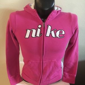 Youth Nike Pink and White Zip Up Jacket with Hood